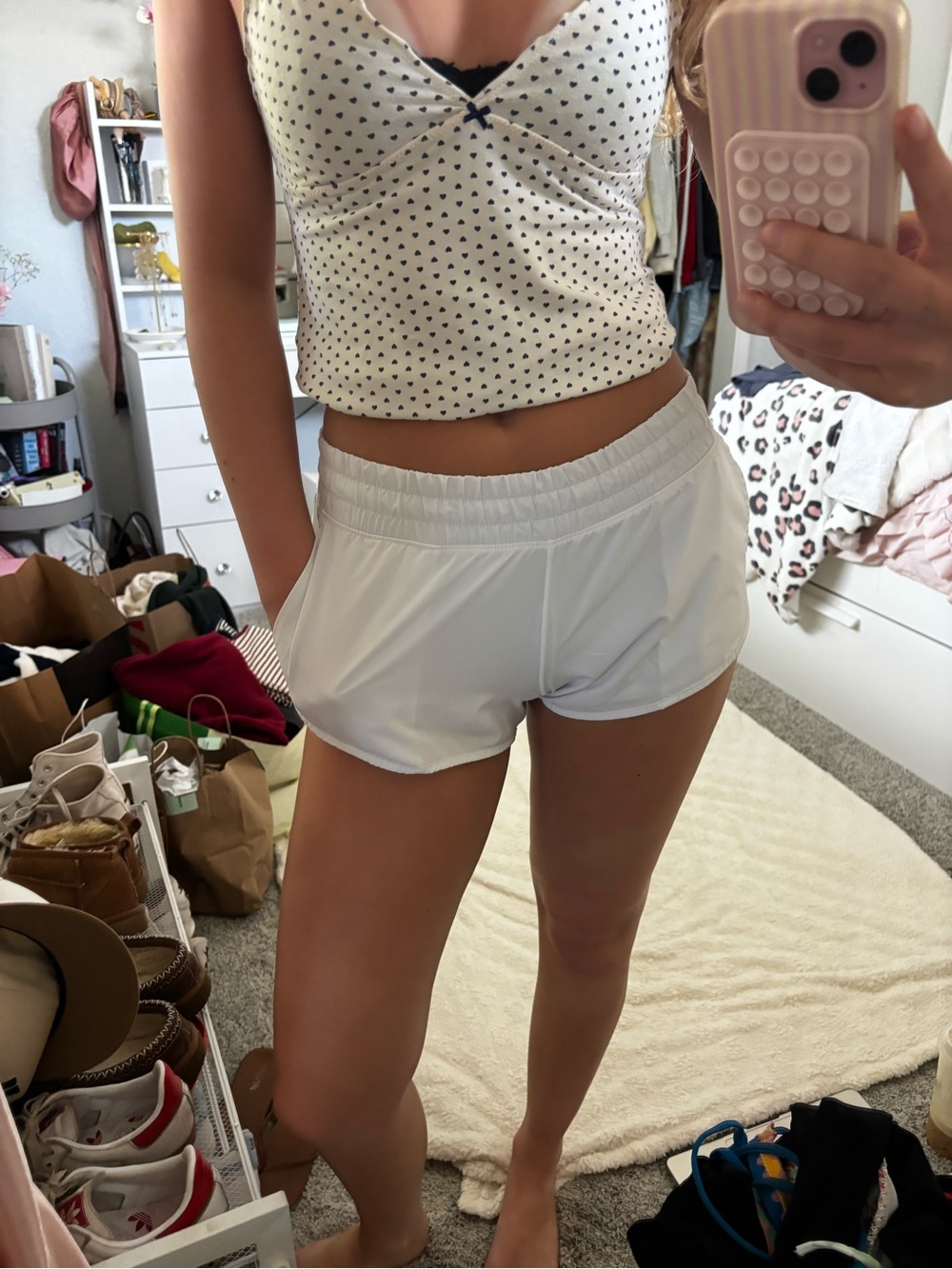 aerie White Elastic-Waist Athletic Shorts